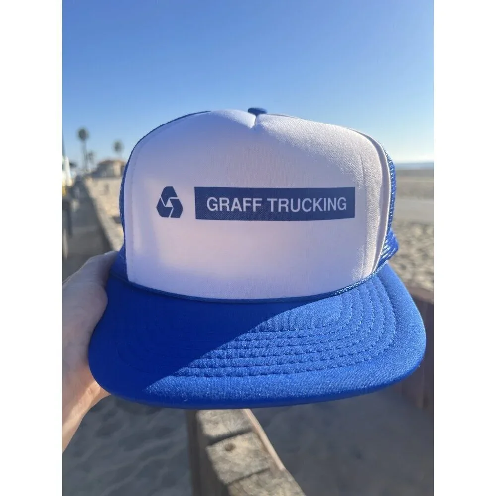 Vintage 80s Crown blue white Graff Trucking trucker mesh snapback cap streetwear